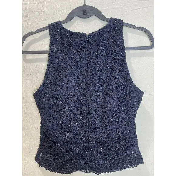 Carmen Marc Valvo Navy Lace Beaded Sleeveless Top – Size 4 - Picture 7 of 9